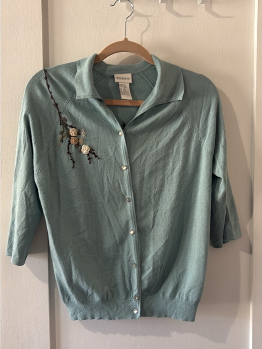 Vintage Blue Collared Button-Front Women's Top